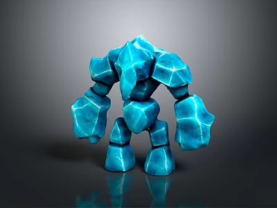 Blue Crystal Stone Golem Character With Rocky Humanoid Elemental Creature Design 3d model