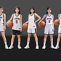 Five Female Basketball Players Leopards in White Jerseys Standing in a Row Holding Basketballs