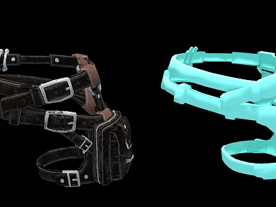 Tactical Weapon Accessories With Leather Straps Metal Buckles And Light Blue Rings 3d model