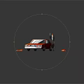 Vibrant Orange Classic Car With Standing Man In Suit And Geometric Red Orange Background