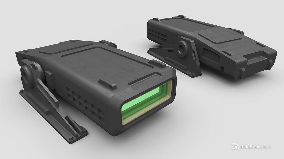 Two Black Industrial Devices with Green Display Screen and Multiple Interfaces Structural Components 3d model 