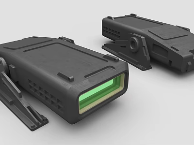 Two Black Industrial Devices with Green Display Screen and Multiple Interfaces Structural Components 3d model