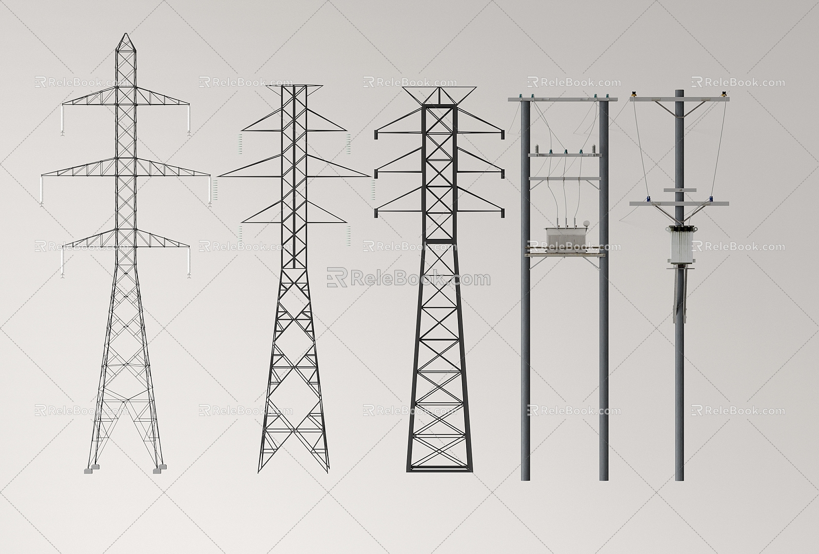 Electric pole High voltage tower High voltage line Transmission tower Signal tower Power facilities Equipment cable 3d model