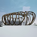Artistic Modern Wooden Pergola With Curved Intertwined Structure In Outdoor Space