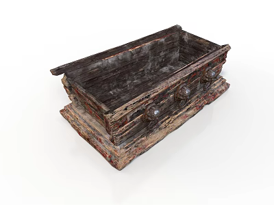 Intricate Carved Wooden Chest With Ornamental Studs And Textured Surface 3d model