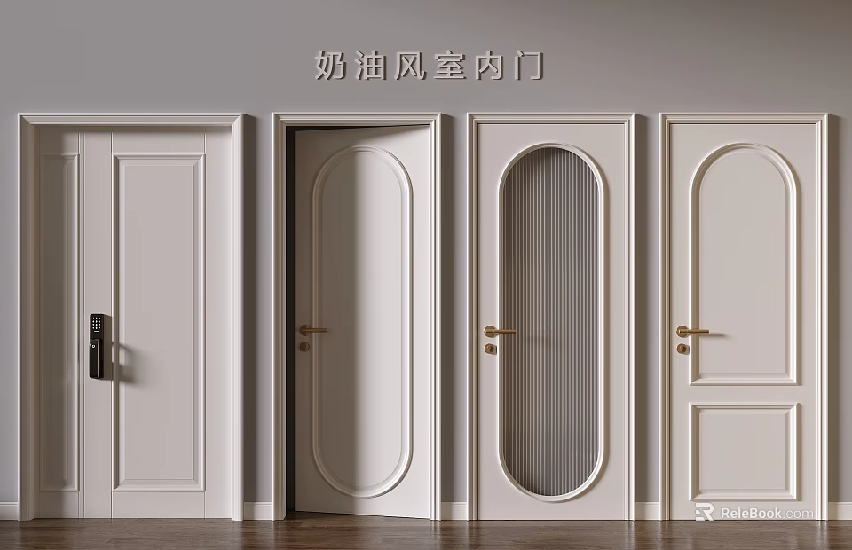 Cream Style Security Doors With Various Designs And Brass Handles For Interior Decoration 3d model 