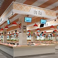 Modern Supermarket Grocery Section With Fresh Produce Counters Ceiling Screens And Bright Design