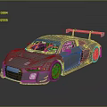 Silver High Performance Race Car With Red Rims Rear Spoiler And Yellow Headlights