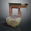 Ancient Wooden Structure On Moss Covered Stone Platform Natural Landscape View