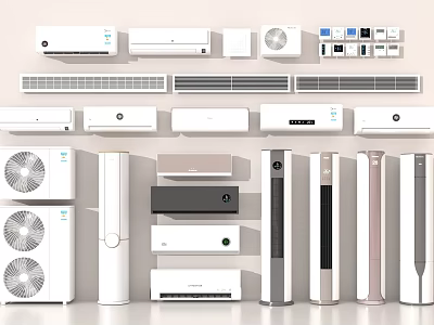Various Air Conditioners and Fans Including Wall Mounted Standing and Tower Models 3d model