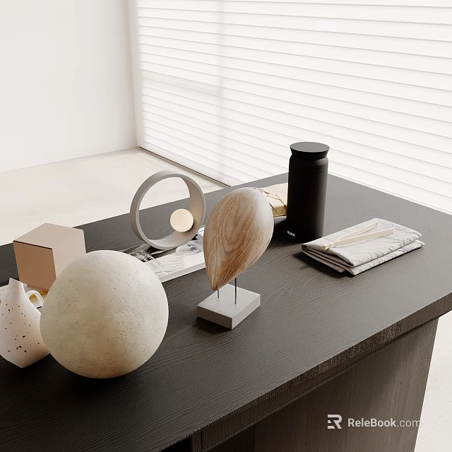 Modern Indoor Inflatable Sphere Decor With Wooden Leaf And Tabletop Items 3d model