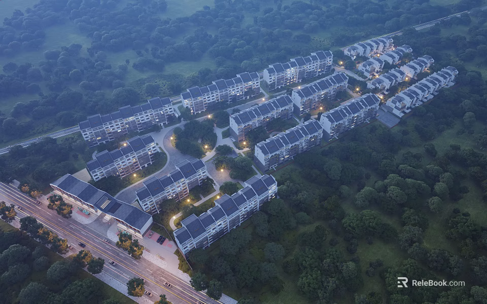Detached Villas Community Surrounded By Lush Greenery Trees And Spacious Lawns 3d model 