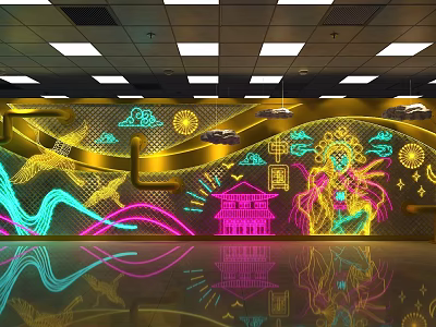 Colorful Neon Light Wall Art With Traditional Chinese Palace Opera Figure And Auspicious Clouds 3d model