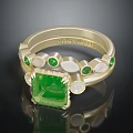 Elegant Gold Ring Featuring Square Green Jadeite And Round White Diamond Accents