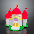 Fairy Tale Paper Craft Castle With Red Domes Yellow Flags White Walls And Green Base