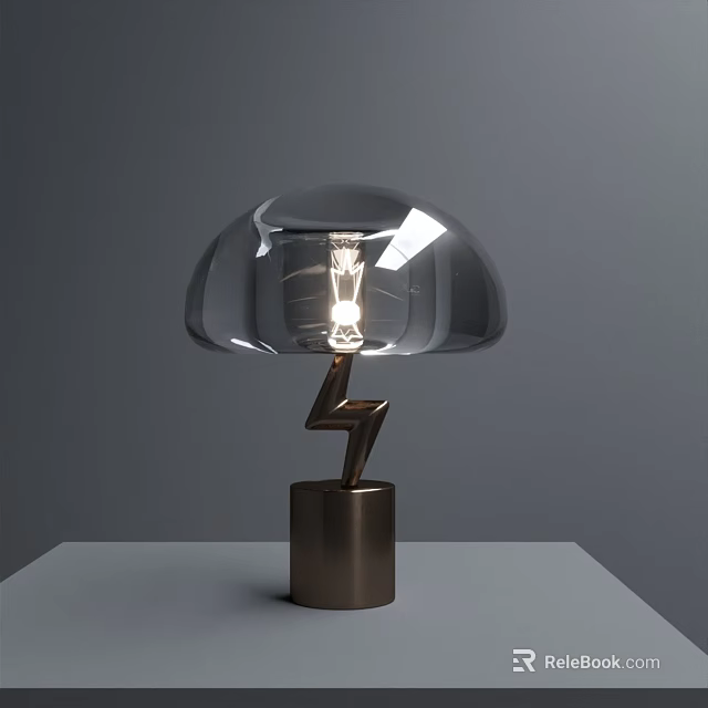 Modern Transparent Shade Table Lamp With Lightning Decor And Metal Base 3d model 