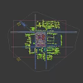 Aerial View Urban Planning With Red Roof Buildings High Rise Structures Green Spaces And Roads