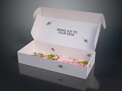 Open White Paper Box With Flower Bouquet Butterfly Patterns And Bring Joy To Your Door 3d model