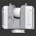 White Compact Household Appliance With Dual Structure And Circular Component On Stable Base