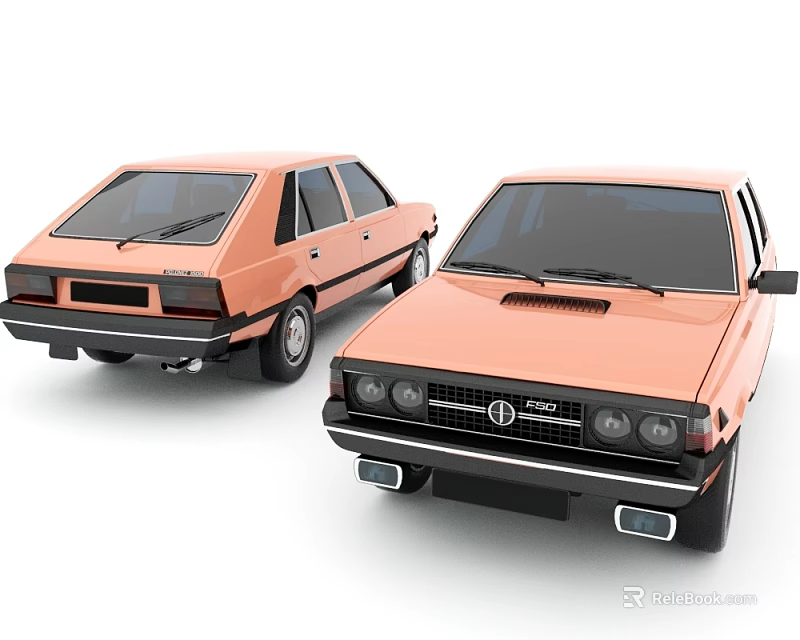 Two Orange Vintage Sedan Cars Front Rear Views Classic Design Black Details 3d model 