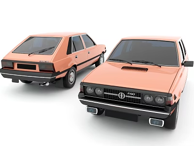 Two Orange Vintage Sedan Cars Front Rear Views Classic Design Black Details 3d model