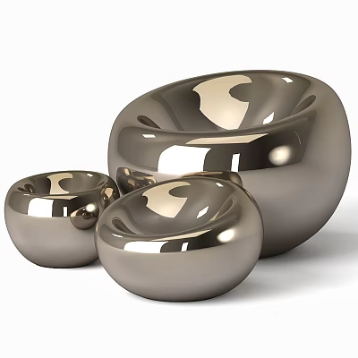 Metallic Shiny Spherical Decorative Objects In Three Sizes For Home Decor 3d model