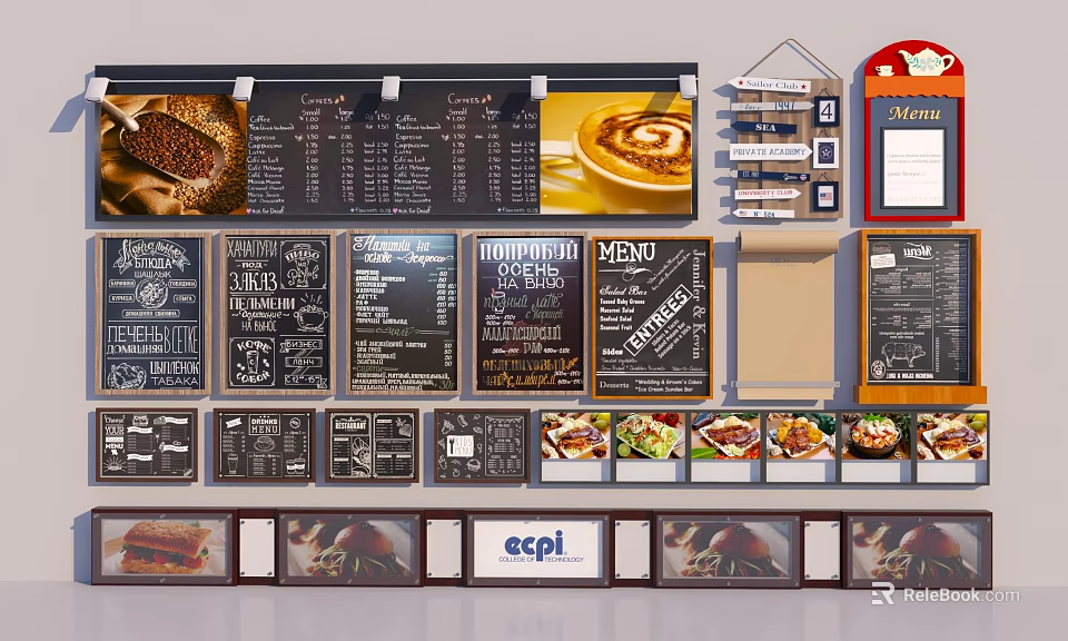 Creative Restaurant Billboards With Coffee Menu Designs And Food Item Displays 3d model 