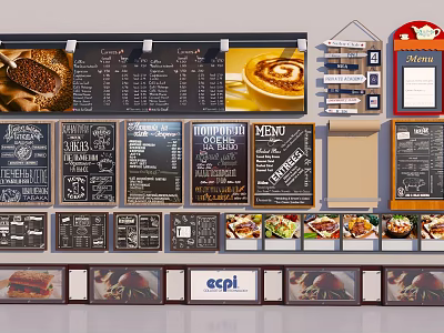 Creative Restaurant Billboards With Coffee Menu Designs And Food Item Displays 3d model