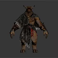 Mythical Horned Man Wearing Fur Cloak With Leather Bracers And Belt