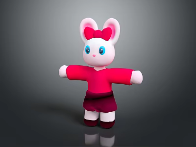 Cute Rabbit Plush Toy With Pink Ears Blue Eyes Red Top And Dark Skirt 3d model