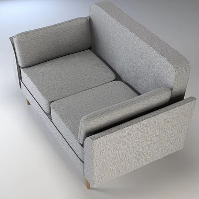 Modern Gray Fabric Two Seater Sofa With Padded Armrests And Wooden Legs 3d model