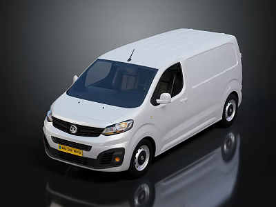 White Commercial Cargo Van With Sleek Design Black Windows And Yellow License Plate 3d model