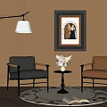 Black and Brown Leather Leisure Chairs With Small Round Table Vase Flowers in Modern Interior