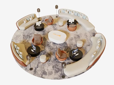 Modern Circular Sofa and Coffee Table Set With Area Rug Side Tables and Floor Lamps 3d model