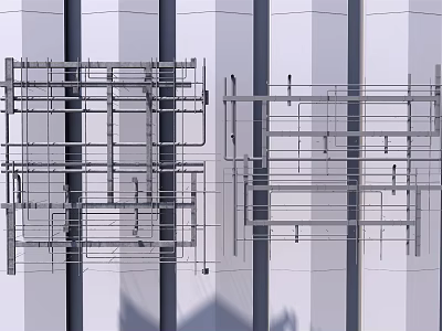 Modern Ceiling Design With Metal Framework And Structural Architectural Elements 3d model