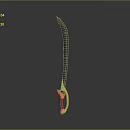 Traditional Scimitar Weapon With Long Thin Curved Blade Golden Decorated Hilt And Red Grip