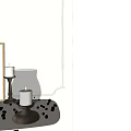 Elegant Glass Candle Lantern With Wooden Base And Golden Decorative Balls On Tabletop