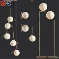Modern Gold Metal Frame Pendant Lights With White Globe Shades For Interior Decor
