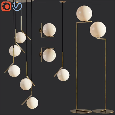 Modern Gold Metal Frame Pendant Lights With White Globe Shades For Interior Decor 3d model