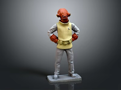 Red Headed Game Movie Character In Yellow Vest Gray Pants With Hands On Hips Statue 3d model