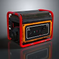 Portable Generator With Red Frame Black Body Control Panel And Warning Sign 3d model