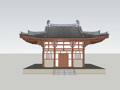 Ancient Chinese Architecture Structure With Traditional Roof Eaves Brackets And Wooden Door 3d model