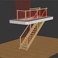 Yellow Staircase With Balustrade Leading To Elevated Wooden Platform On Wooden Floor And Pink Wall