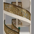 Luxurious Classical Staircase With Golden Carved Railing And Green Gemstone Decorations