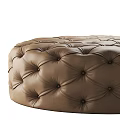 Tufted Round Brown Leather Ottoman with Modern Design for Home Decor