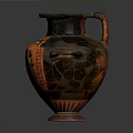 Black And Orange Ceramic Vase Sculpture With Carved Patterns And Handle
