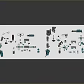 Detailed Blue And Gray Mechanical Parts Models Arranged On White Platform