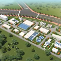 Aerial View Of Industrial Factory Complex With Multiple Buildings Greenery And Road Network