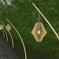 Outdoor Hexagonal Lights With Bamboo Poles For Natural Pathway Illumination