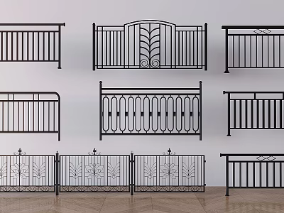 Black Wrought Iron Railings With Various Decorative Designs For Balcony And Staircase 3d model